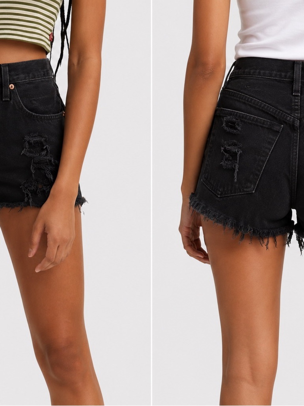 Levi’s Vintage Black Distressed Denim High Rise Shorts 24